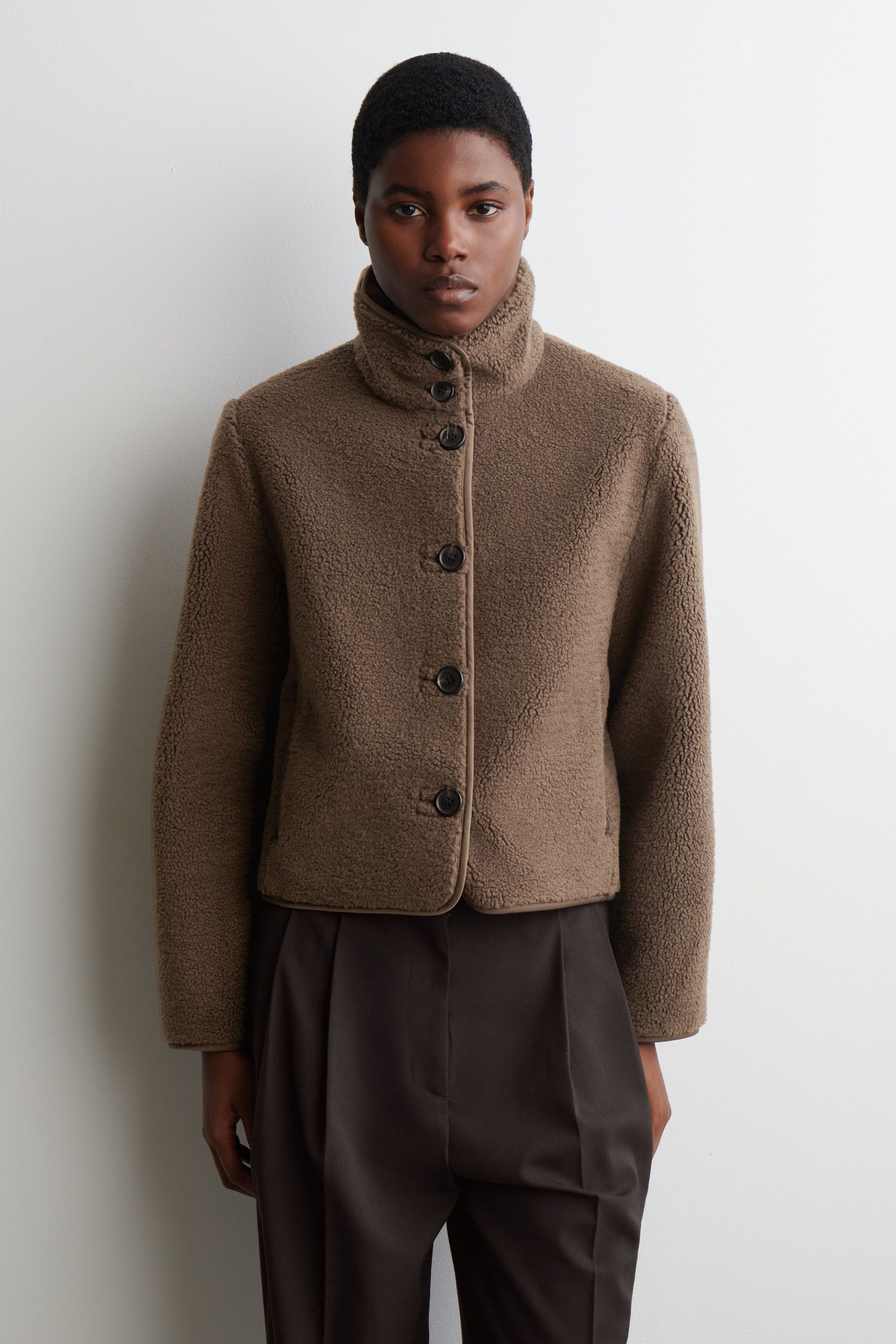 Funnel-Neck Teddy Jacket