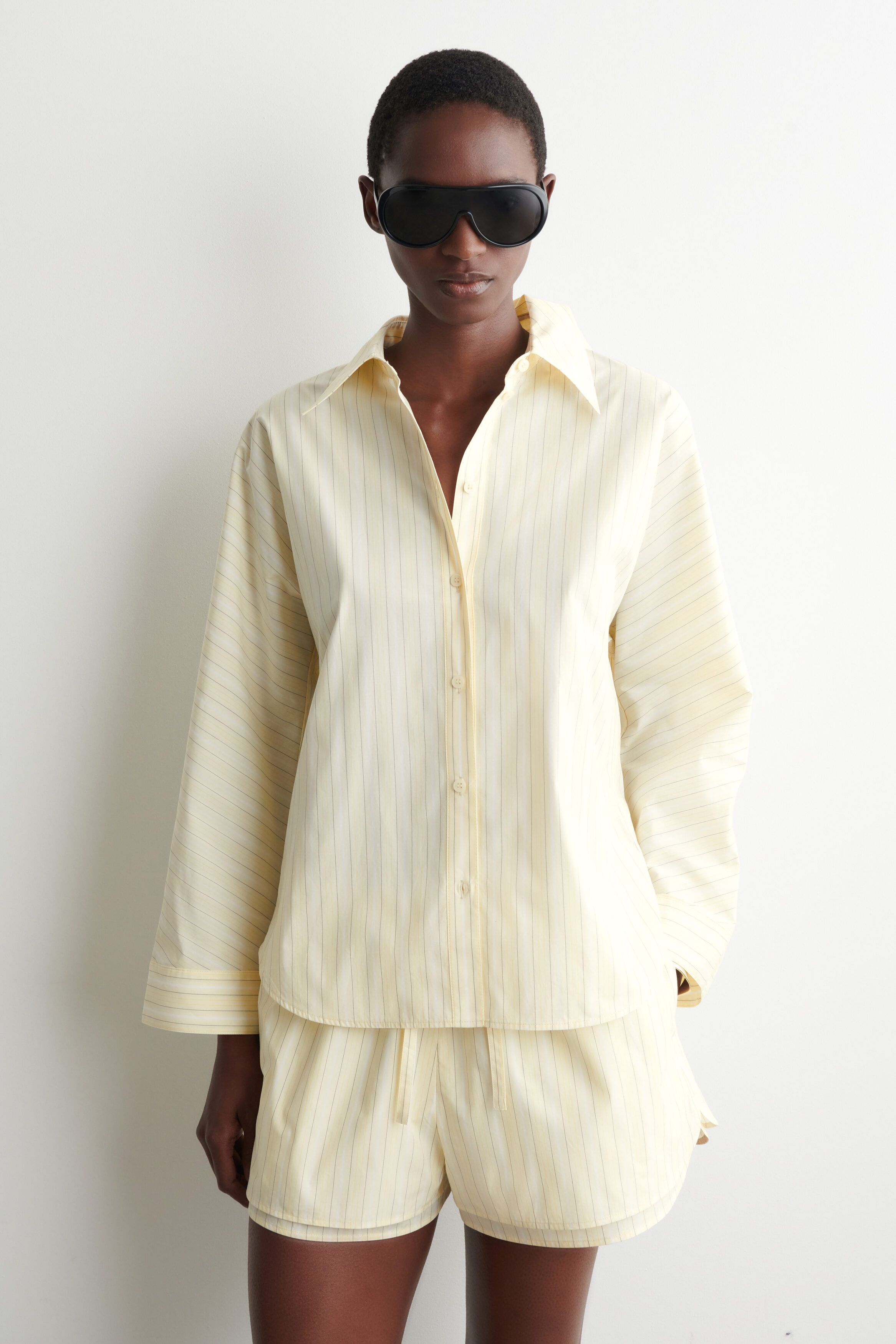 Pleated Striped Cotton Shirt