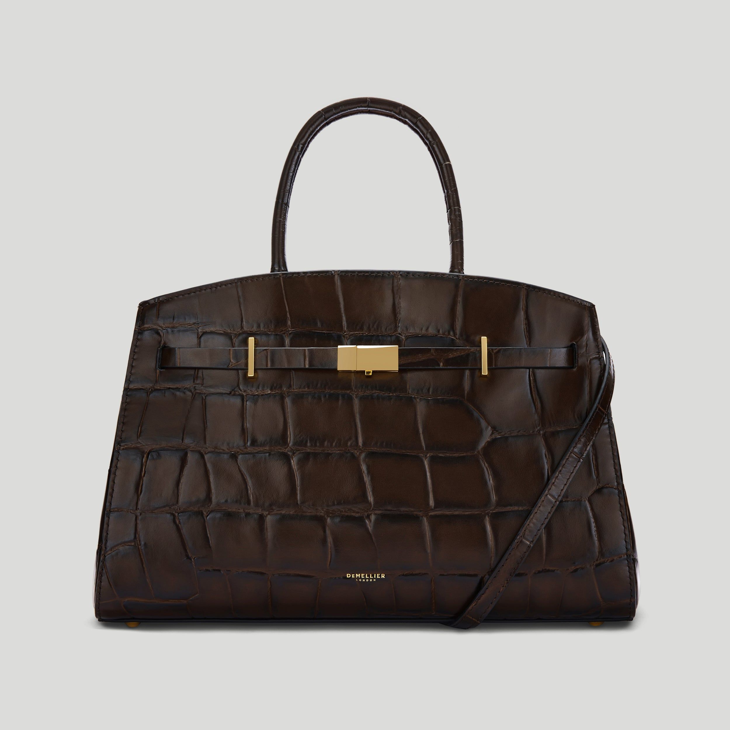 The Midi Hudson | Dark Chocolate Large Croc-Effect | Demellier