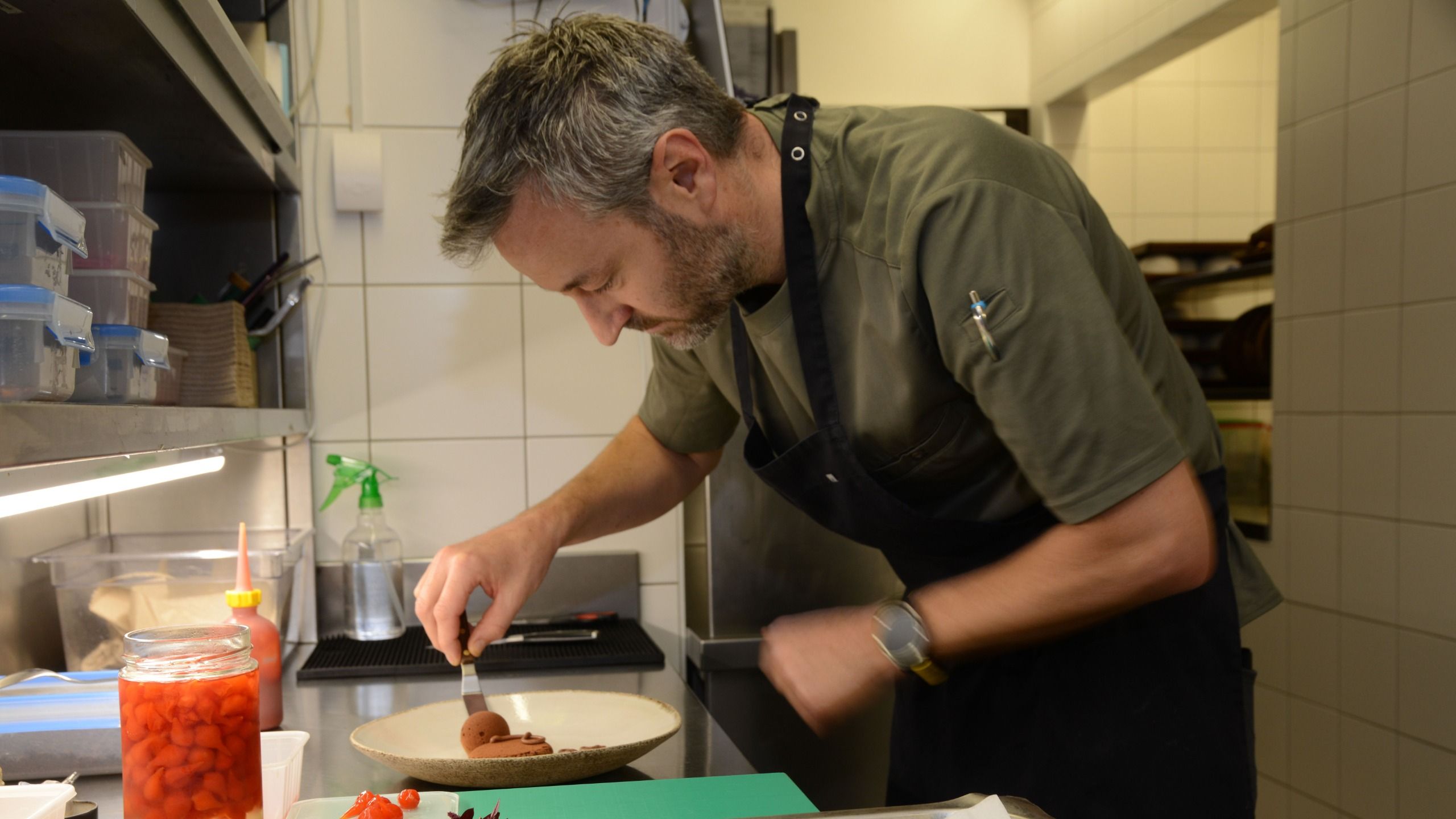 Pastry Chef Thomas Scheiblhoferin A One-michelin-star restaurant serving vegetarian cuisine.