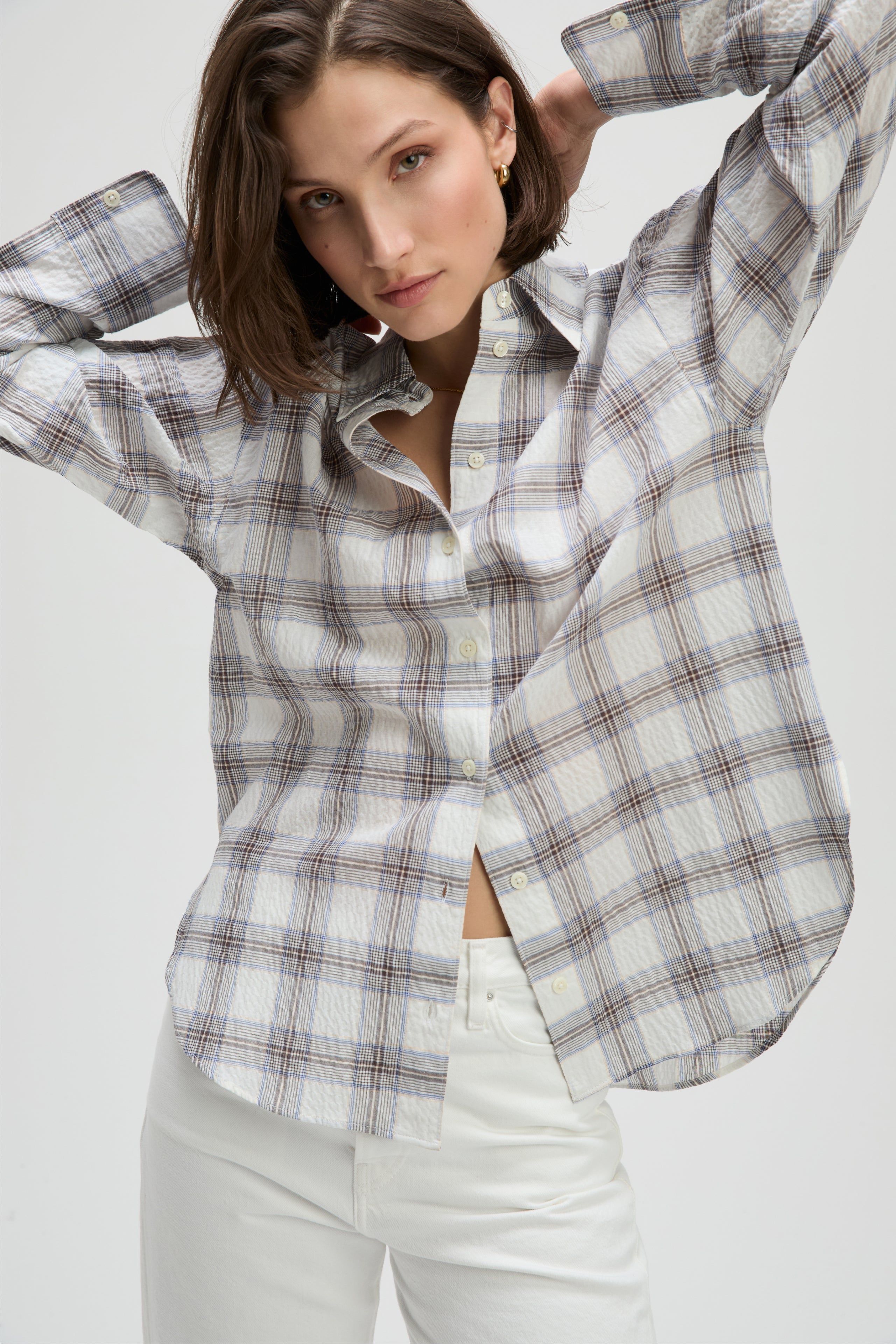 The Everything Shirt in Cream Plaid