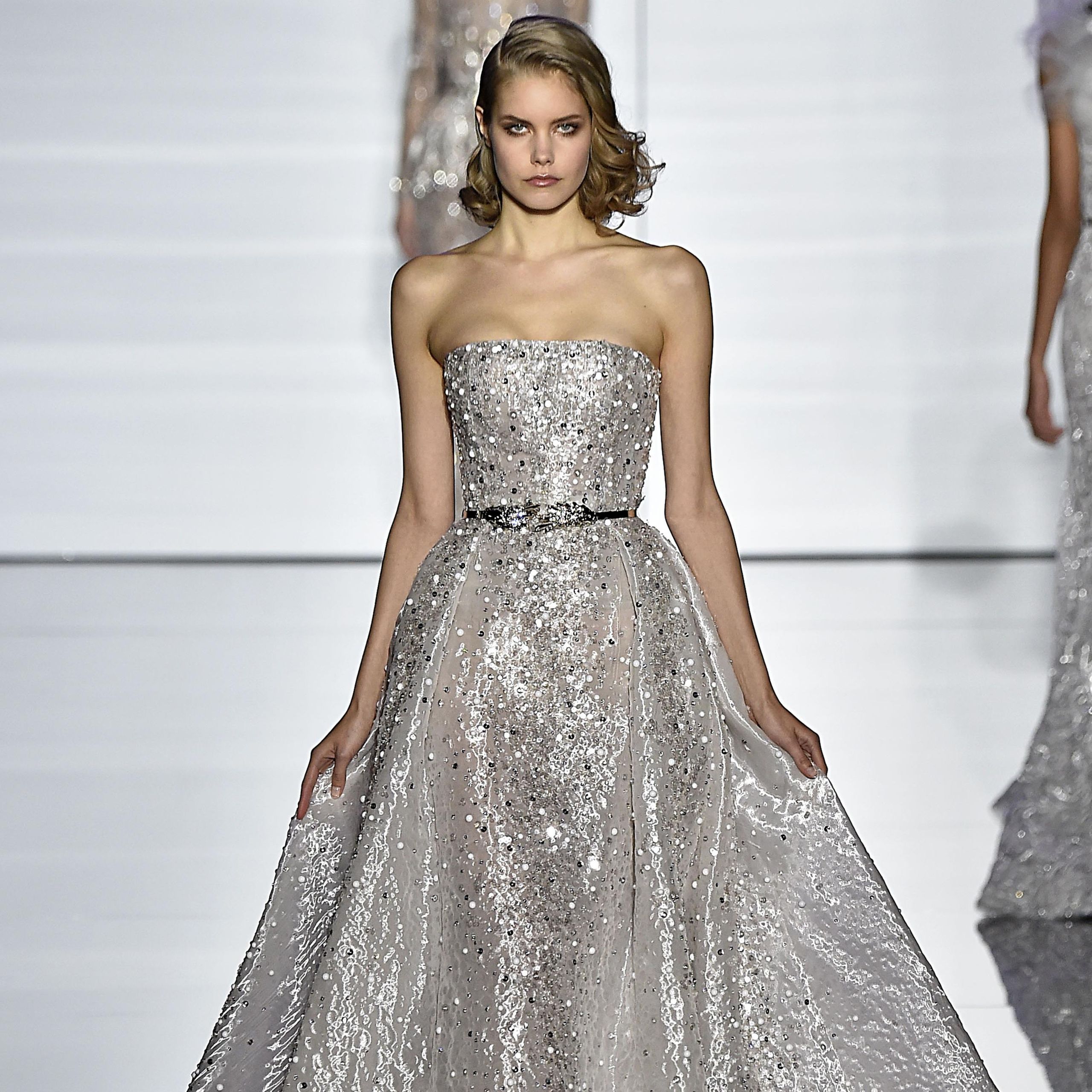 knee length dresses for ladies Vizcaya by Morilee Metallic Lace Quince Dress 89473 main image 0