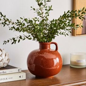 Terracotta Glazed Textured Ceramic Urn Vase