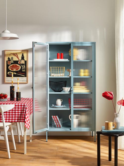 Metal Display Cabinet the Collector With Ribbed Glass