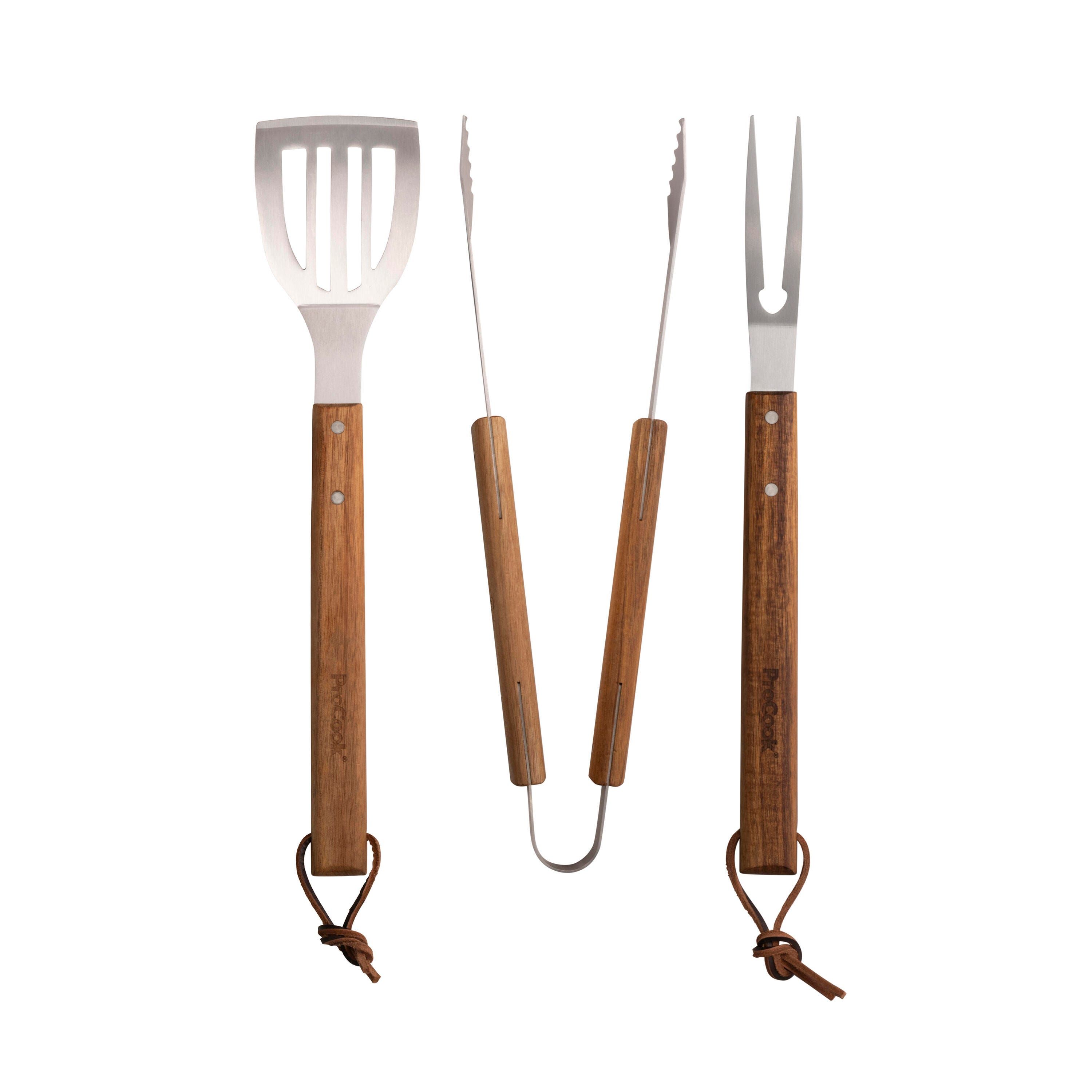 Bbq Stainless Steel &amp;amp; Acacia Tool Set 3 Piece Set