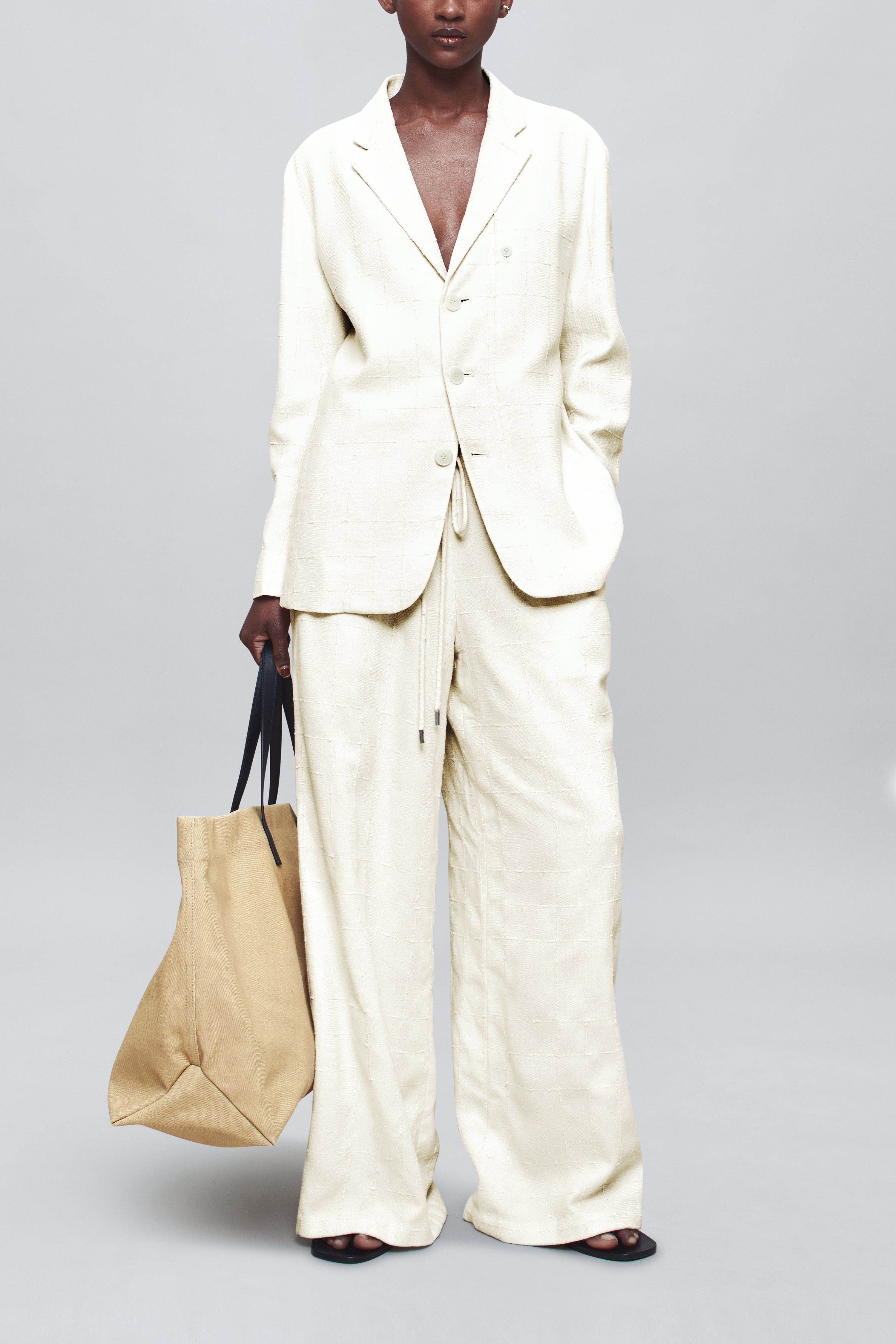Wesley Drawstring Pant in Boucle Grid