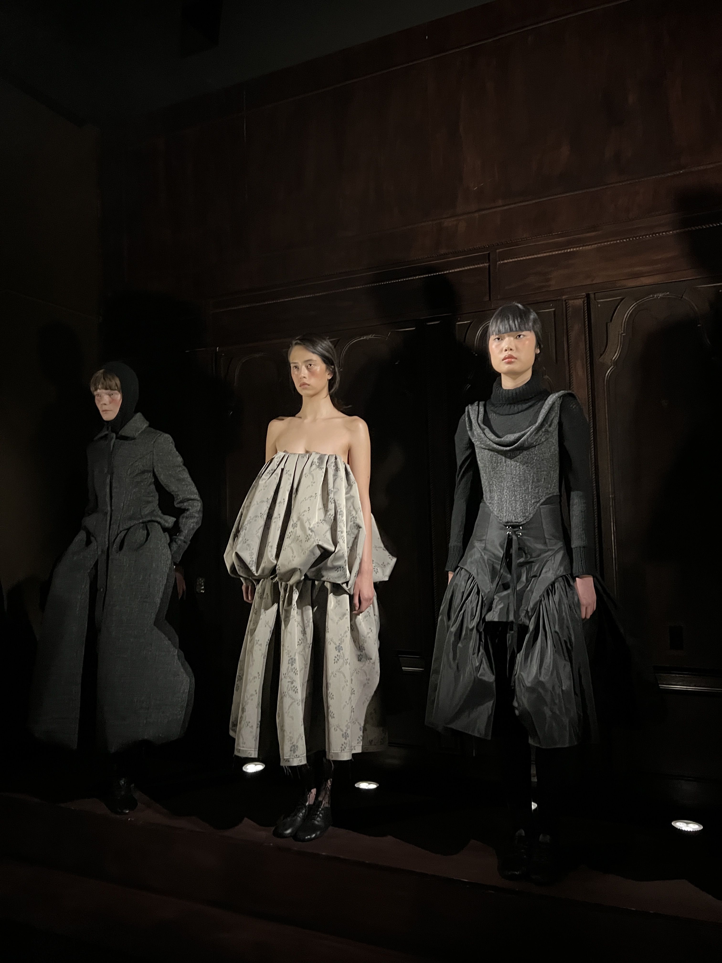 three models on the Meruert Tolegen runway