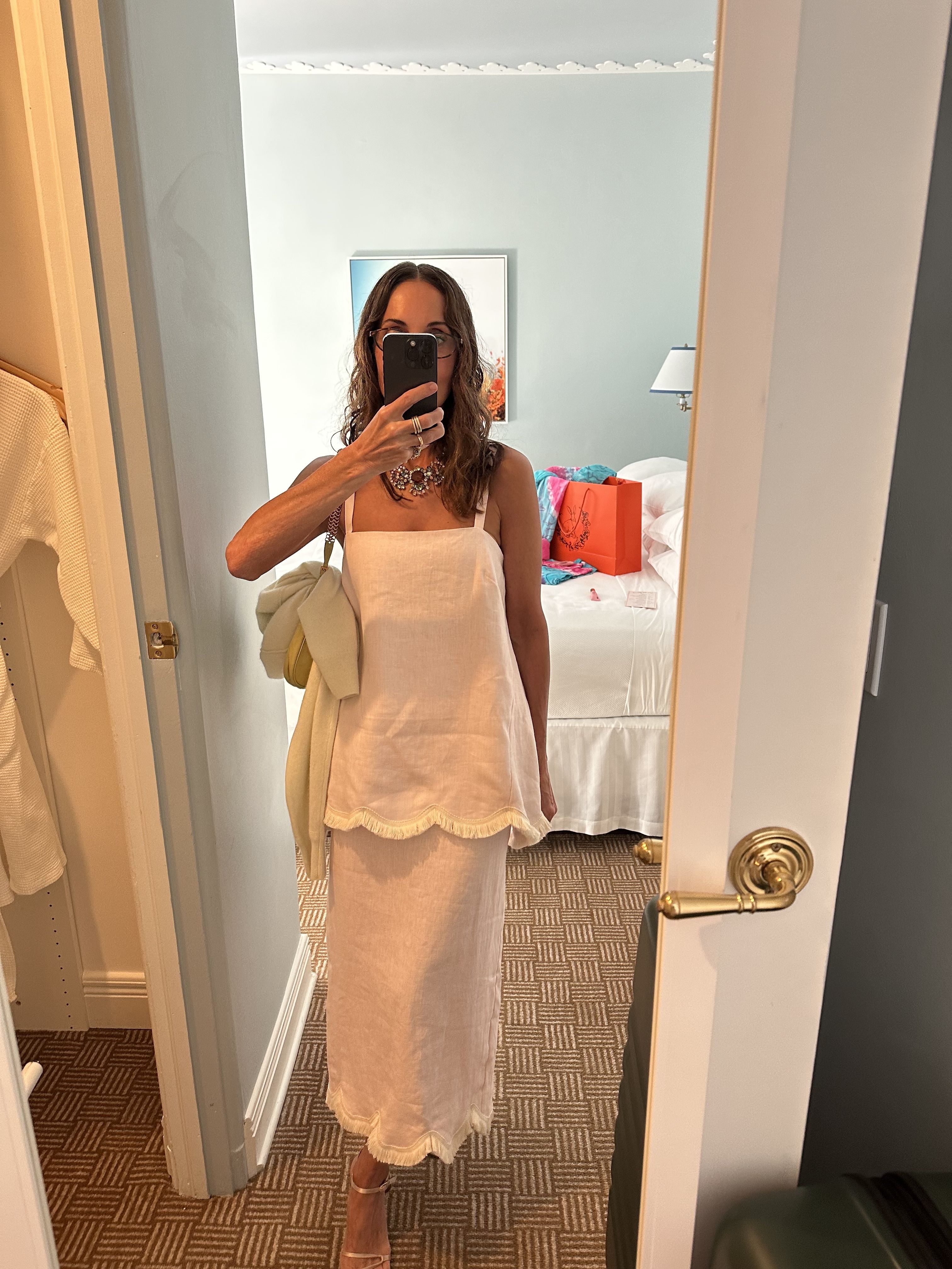 Larissa Mills styles a scalloped linen set for graduation