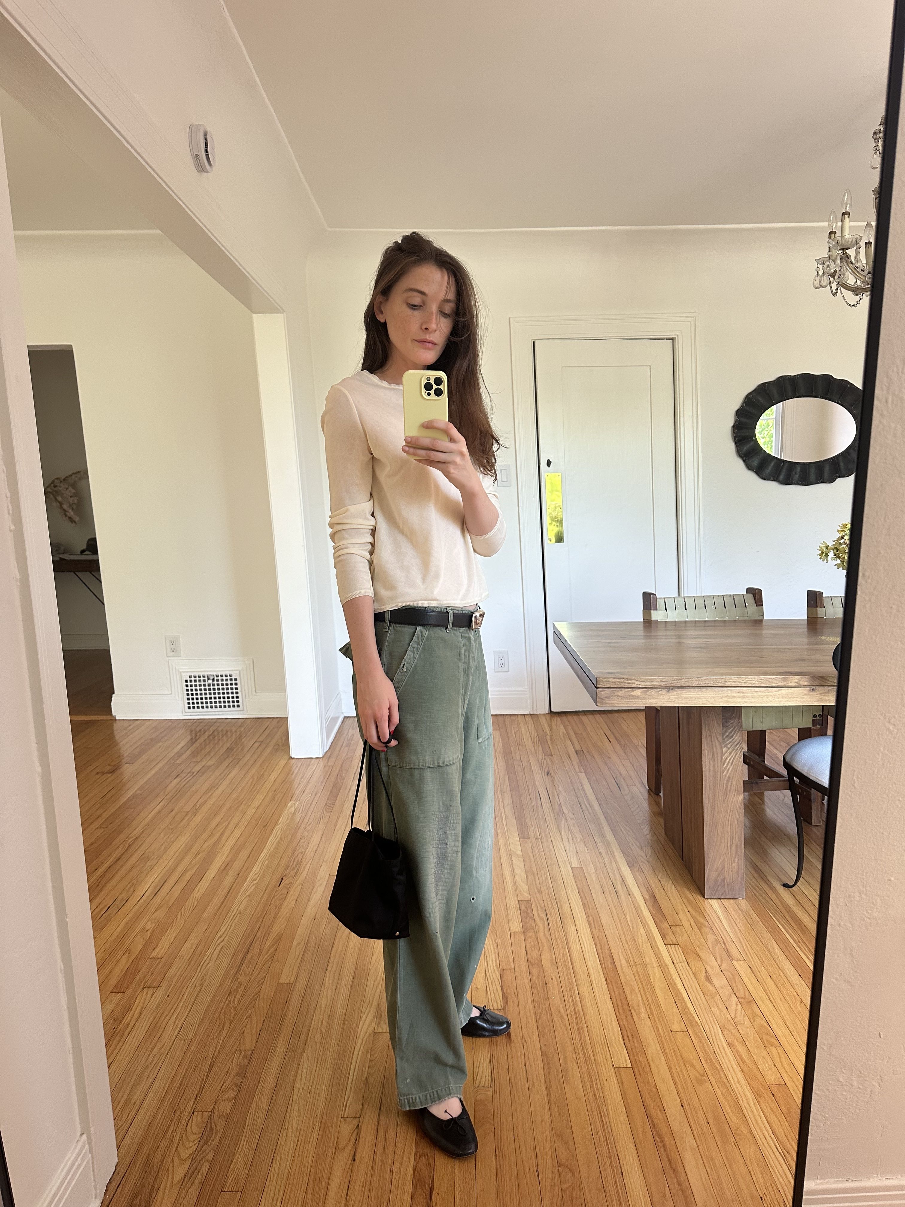 Grace O'Neill Dougherty pairs army fatigues with a feminine top