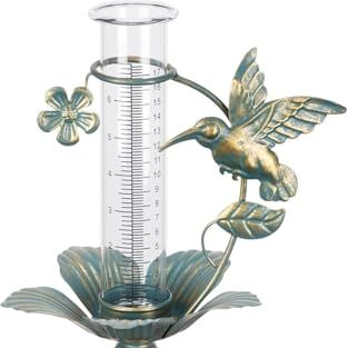 Shumi Rain Gauge Outdoor Hummingbird, Upgraded Glass Rain Gauge Outdoors Best Rated, Freeze Proof Adjustable Height Rain Gauges for Yard Garden Decor, Gardening Gifts for Women