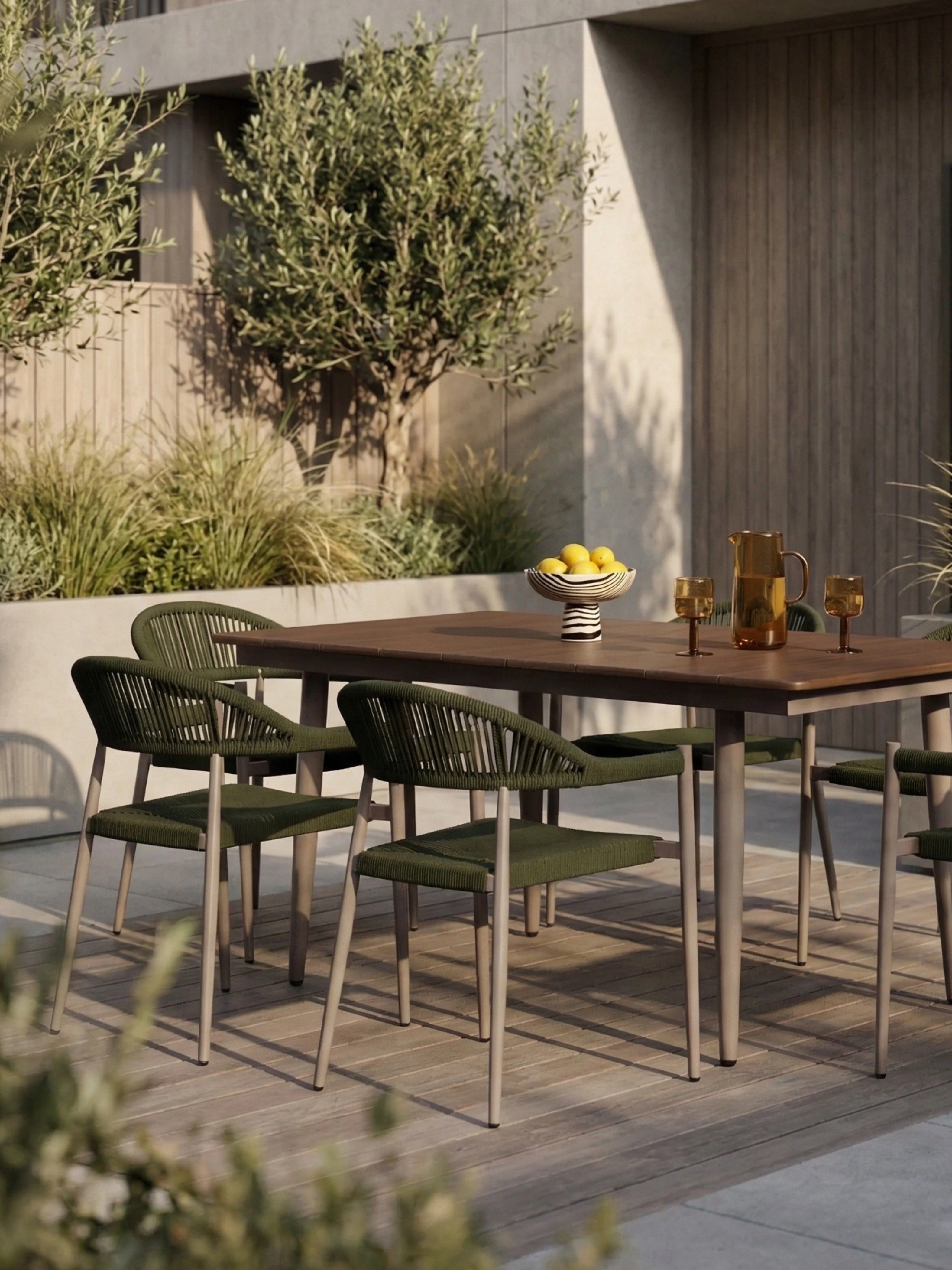 Lorenzo 6 Seat Garden Dining Set | Walnut &amp; Olive Green
