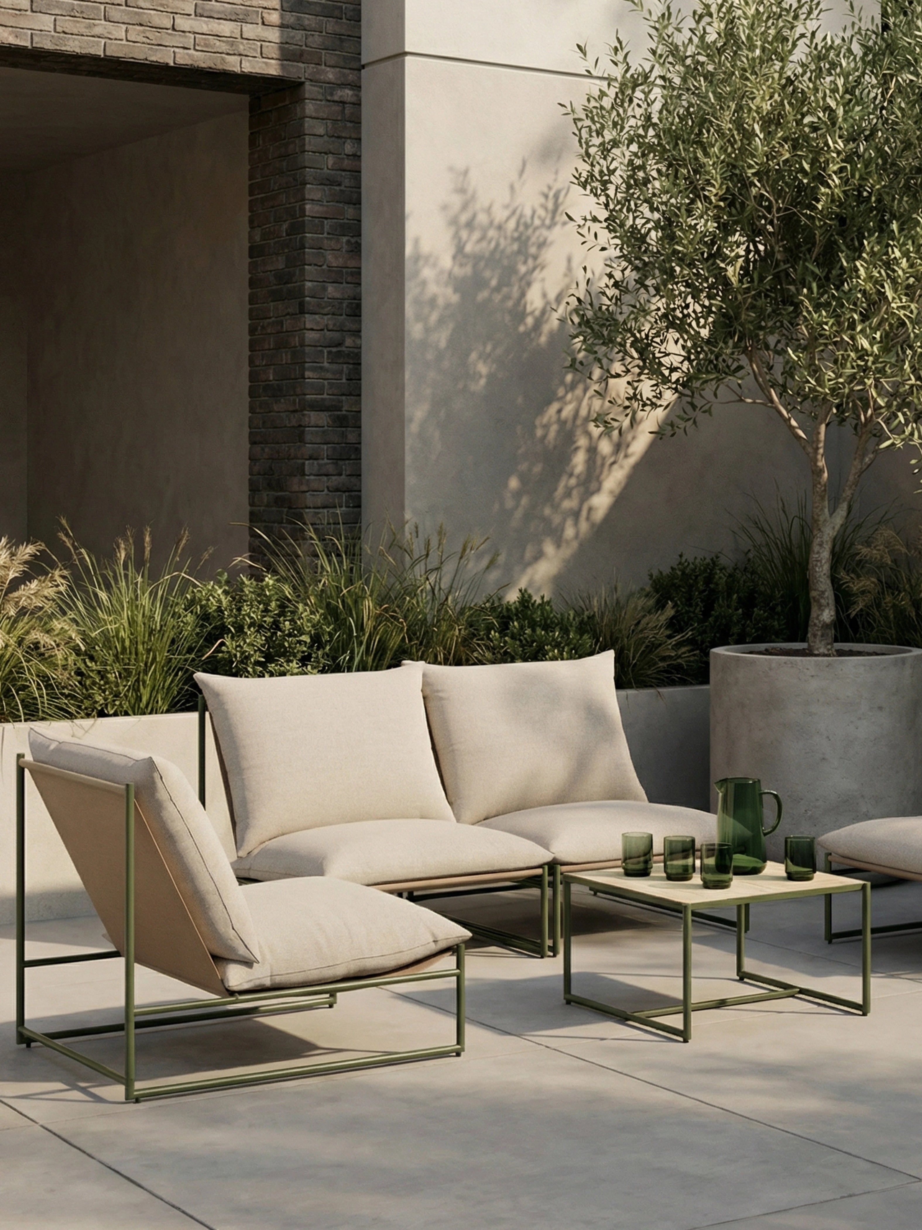 Enzo Garden Sofa Set | Natural &amp; Moss Green