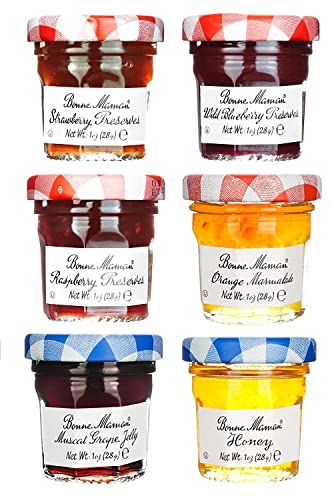 Bonne Maman Assorted Preserves - Strawberry, Apricot, Raspberry, Orange, Cherry, Honey, Grape, Blueberry - 8 Jars X 1 Oz