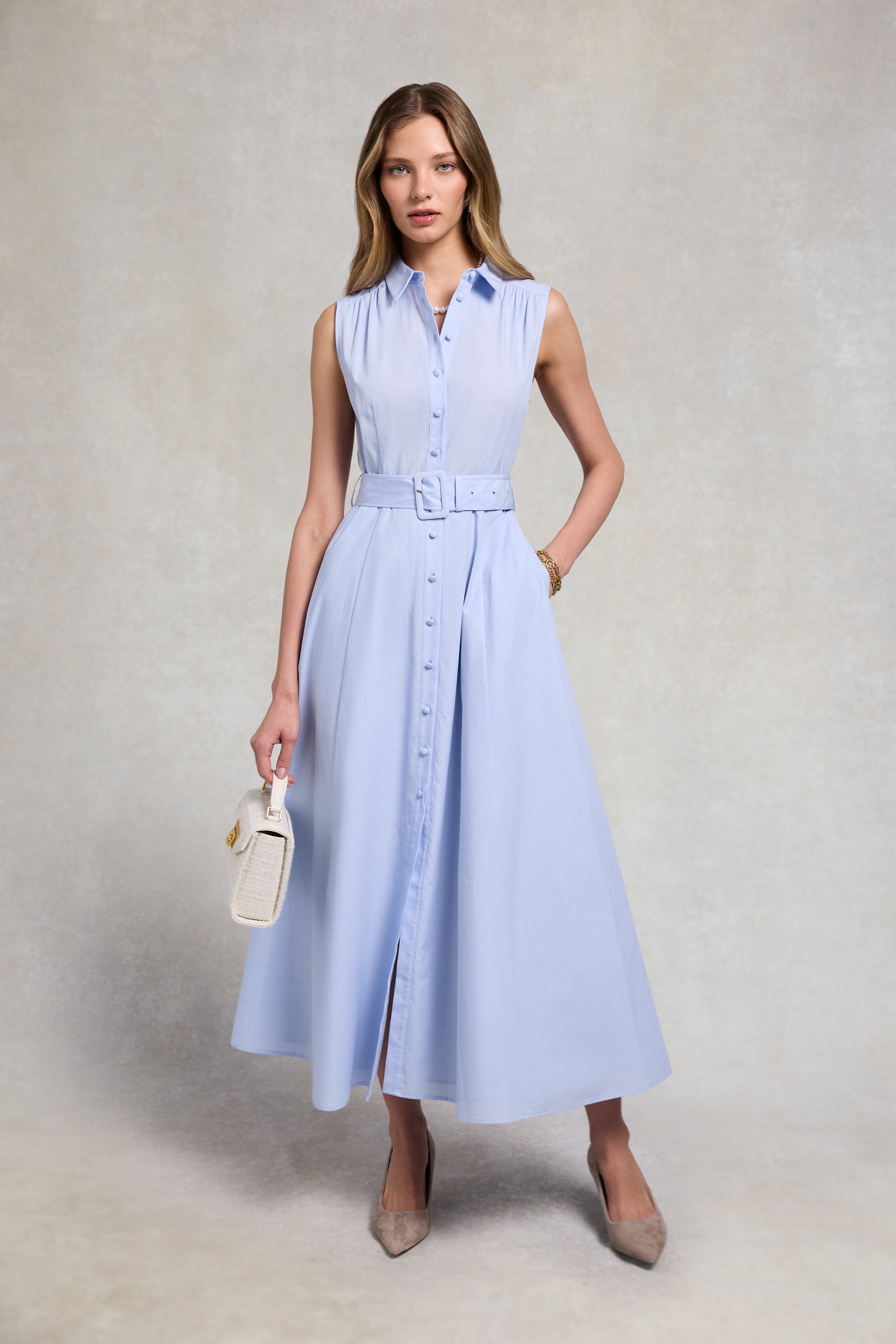 Aimee Sleeveless Dress (light Blue Chambray)