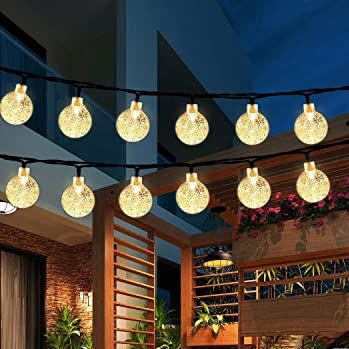 Iihome 60 Led Solar Garden Lights 36feet Outdoor Waterproof Solar Powered Crystal Ball String Lights for Patio,chrismas Tree,parties,warm White,36feet