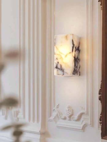 Trividha 6.3" Modern Marble Wall Sconce Square Alabaster Wall Light Stone Led Warm Light Wall Mount Light Mid Century Wall Light Indoor Decor for Living Room Hallway Bathroom Vanity Kitchen Stairs