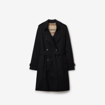 Mid-Length Kensington Heritage Trench Coat in Black - Women, Cotton Gabardine | Burberry&amp;reg; Official