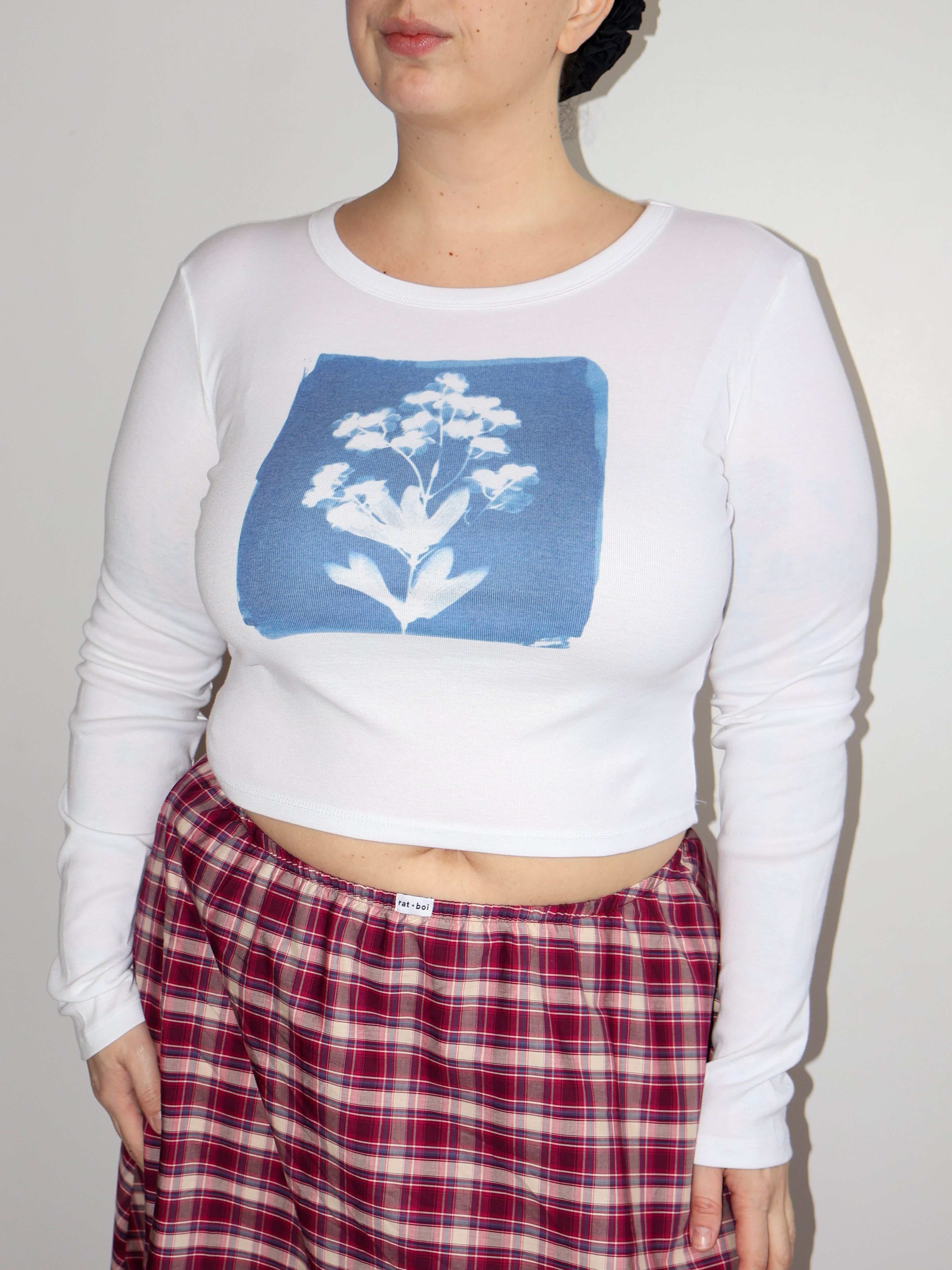 Laila Textiles - Blue Flower Long Sleeve T-Shirt (l-2x)