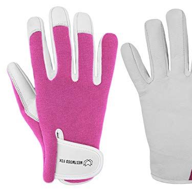 Westwood Fox Ladies/mens Leather Gardening Gloves Thorn Proof Rigger Garden Work Gloves, Safety Working Gloves, Premium Quality (pink, M)