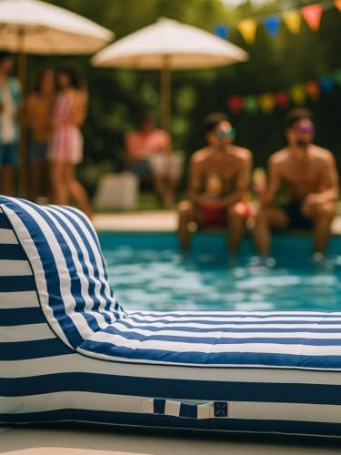 Gute Upholstered Stylish Pool Float Lounger Recliner, Large Floating Chair &amp;amp; Backrest, Heavy Duty Lake, Beach - Comfortable Tube, Durable Water Floaty Tanning Lounge - Blue