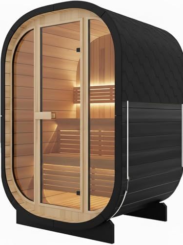 Aurgod Outdoor Sauna 2 Person, Canadian Red Cedar Sauna, 220v 6kw Harvia Heater, Triple Waterproof System, Large Glass Windows, Double Reinforcement, Premium Light Strips(60-90 ℃) Wood Frame Door