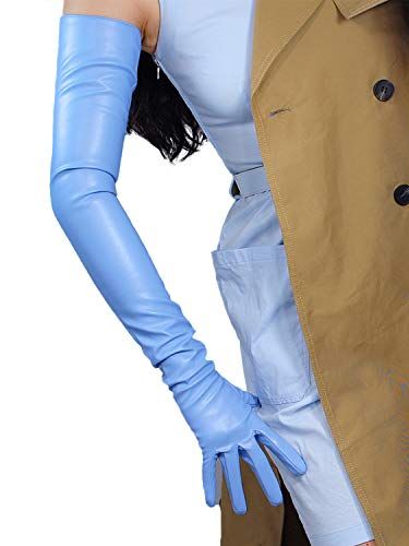 Dooway Women Super Long Leather Gloves Faux Lambskin Soft Warm Evening Costume Fashion Show Baby Blue 28 Inches