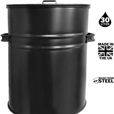 30l Ash Bin Bucket Carrier With Lid for Fireplaces - Metal Ash Bin - Black