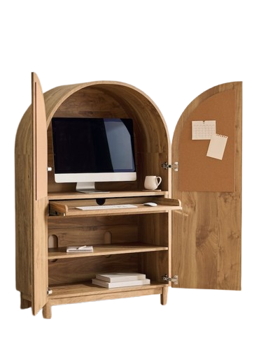 Light Natural Mango Wood Effect Arches Hideaway Desk - Size One
