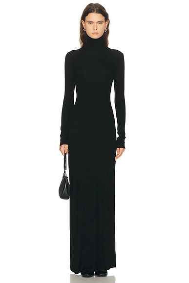 Silk Rib Fluid Turtleneck Dress