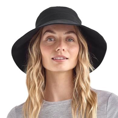 Solbari Resort Wide Brim Sun Hat Upf 50+ for Women, Packable Uv Protection, Sun Protective Hat, Adjustable Size, Ponytail Opening, Stylish, Breathable, Black / Black, Large-X-Large
