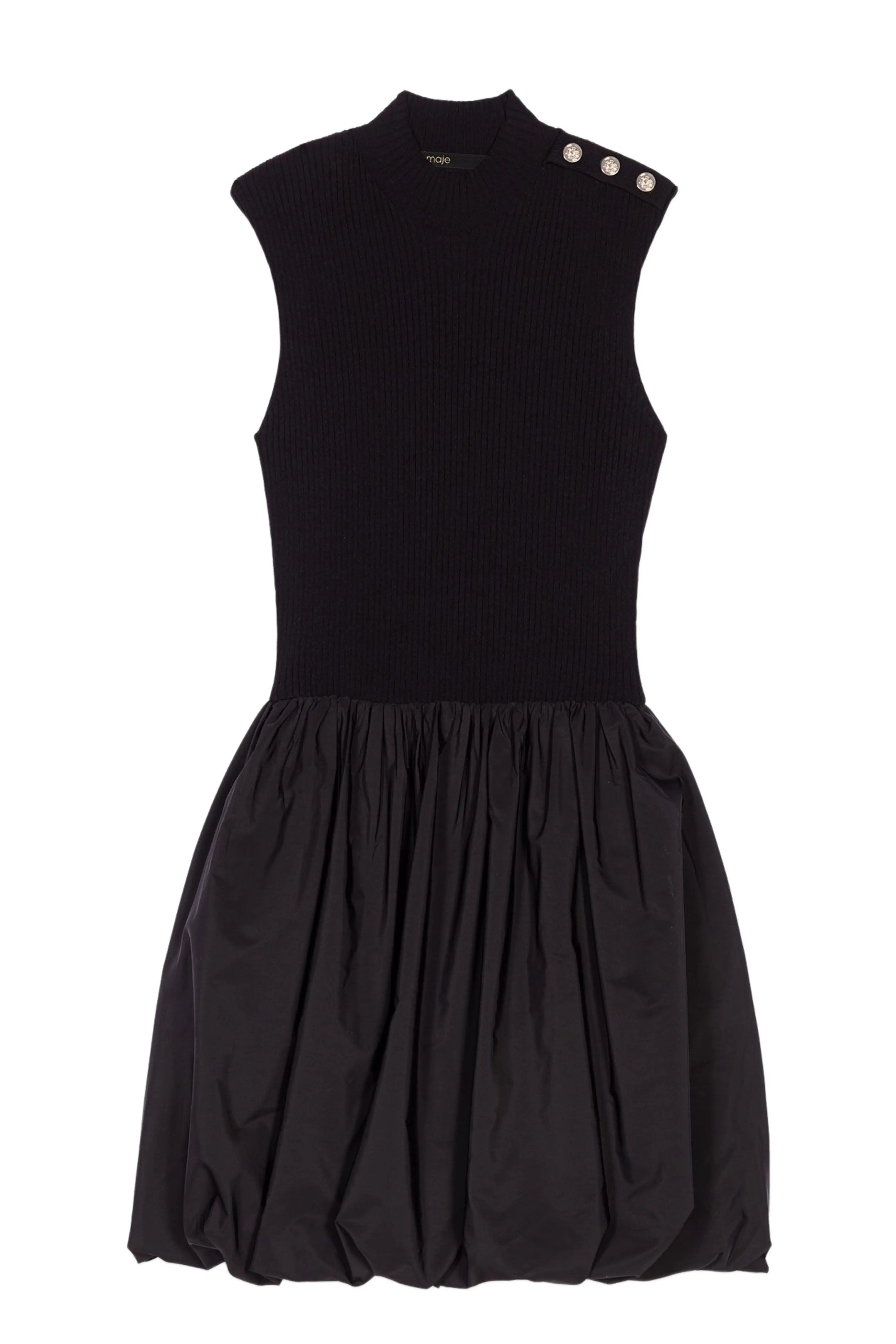 Maje Mini Ribbed Knit and Taffeta Dress