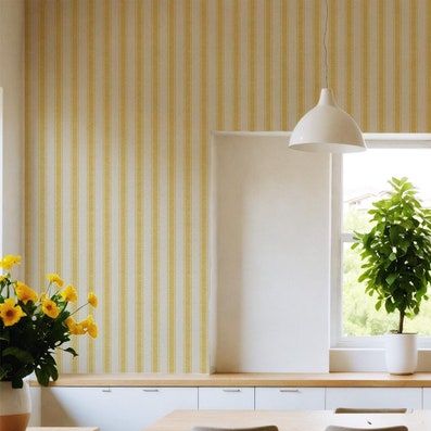 Yellow Stripe Peel and Stick Wallpaper: Modern Neutral Non-Woven Fabric