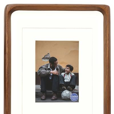 Xkiilh 11x14 Picture Frames Walnut Solid Wood With Real Glass Vertical Horizontal Standing Display Photos 5x7/8x10 With Mat or 11x14 Without Mat Lovely Gift for Desk Tabletop Wall Mount H14