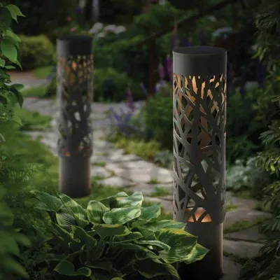 Gtx Solar Led Bollard Lights 2 Pack Black Steel Outdoor Garden Pathway Lamps