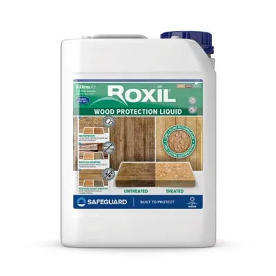 Roxil Wood Waterproofing Liquid (5l Clear) Wood Preserver Outdoor, Wood Sealer for Decking, Fence, Sheds and Furniture