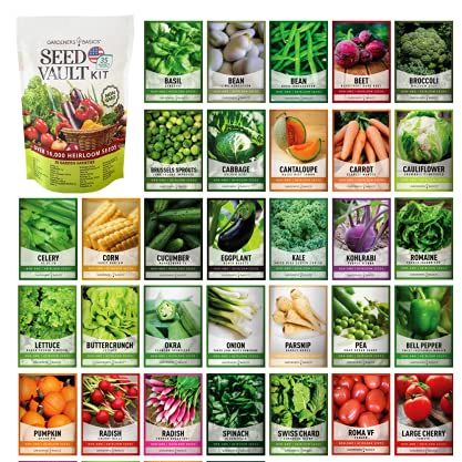 Gardeners Basics Survival Vegetable Seeds Garden Kit Over 16,000 Seeds Non-Gmo and Heirloom, Great for Emergency Bugout Survival Gear 35 Varieties Seeds for Planting Vegetables 35 Free Plant Markers