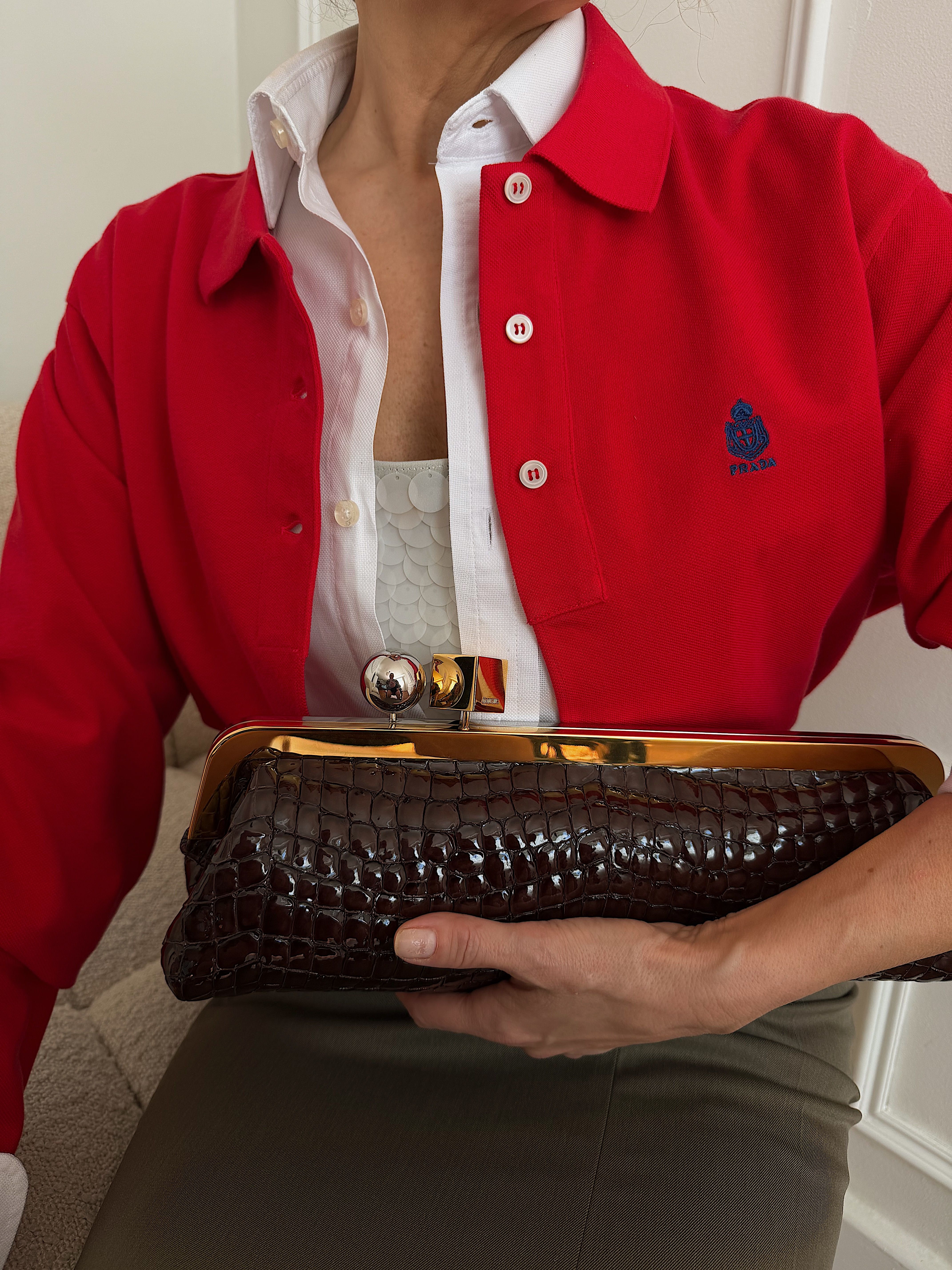 Renia Jazdzyk styles a red polo with a classic pencil skirt