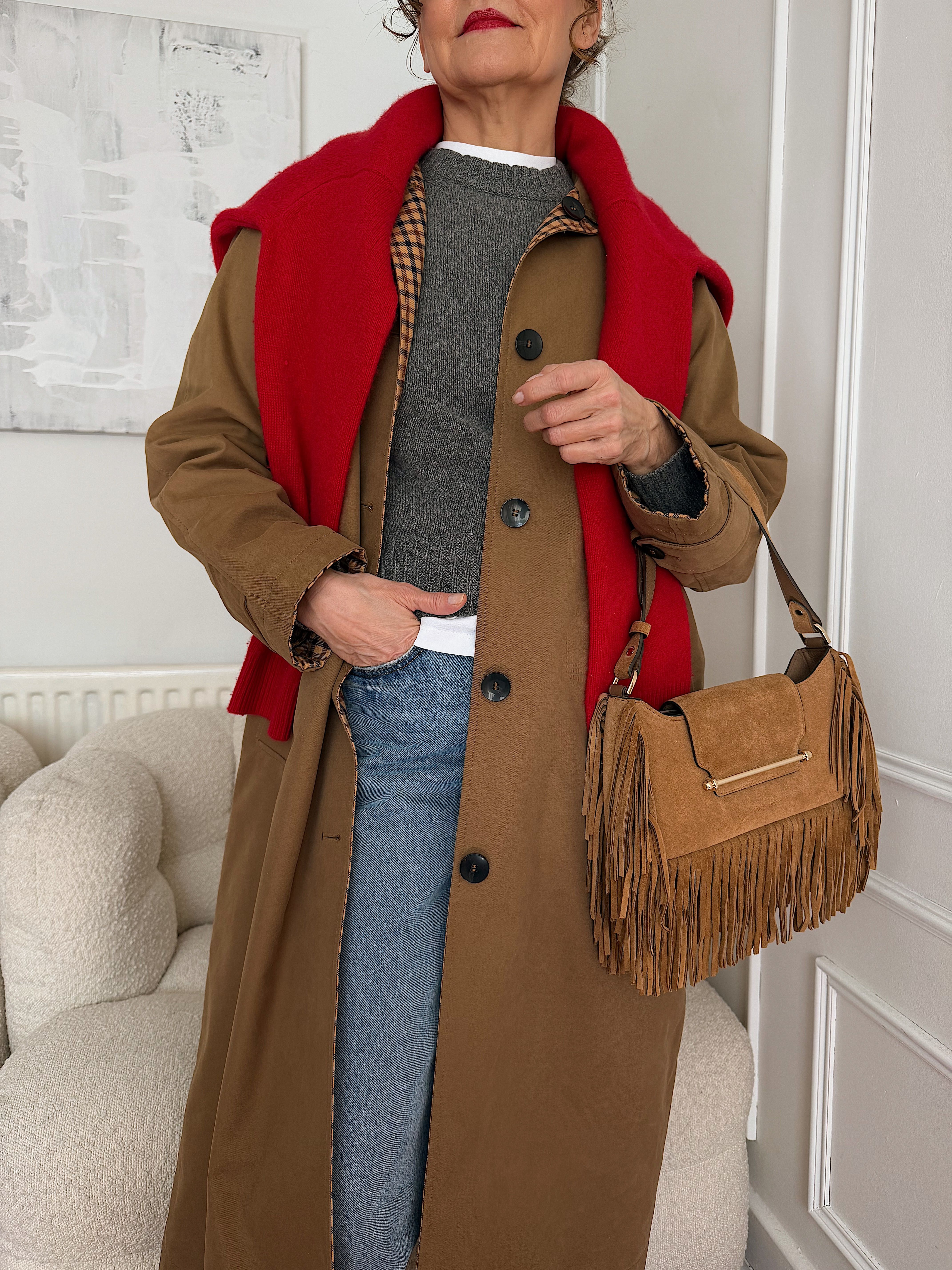 Renia Jazdzyk uses a red sweater as a styling tool
