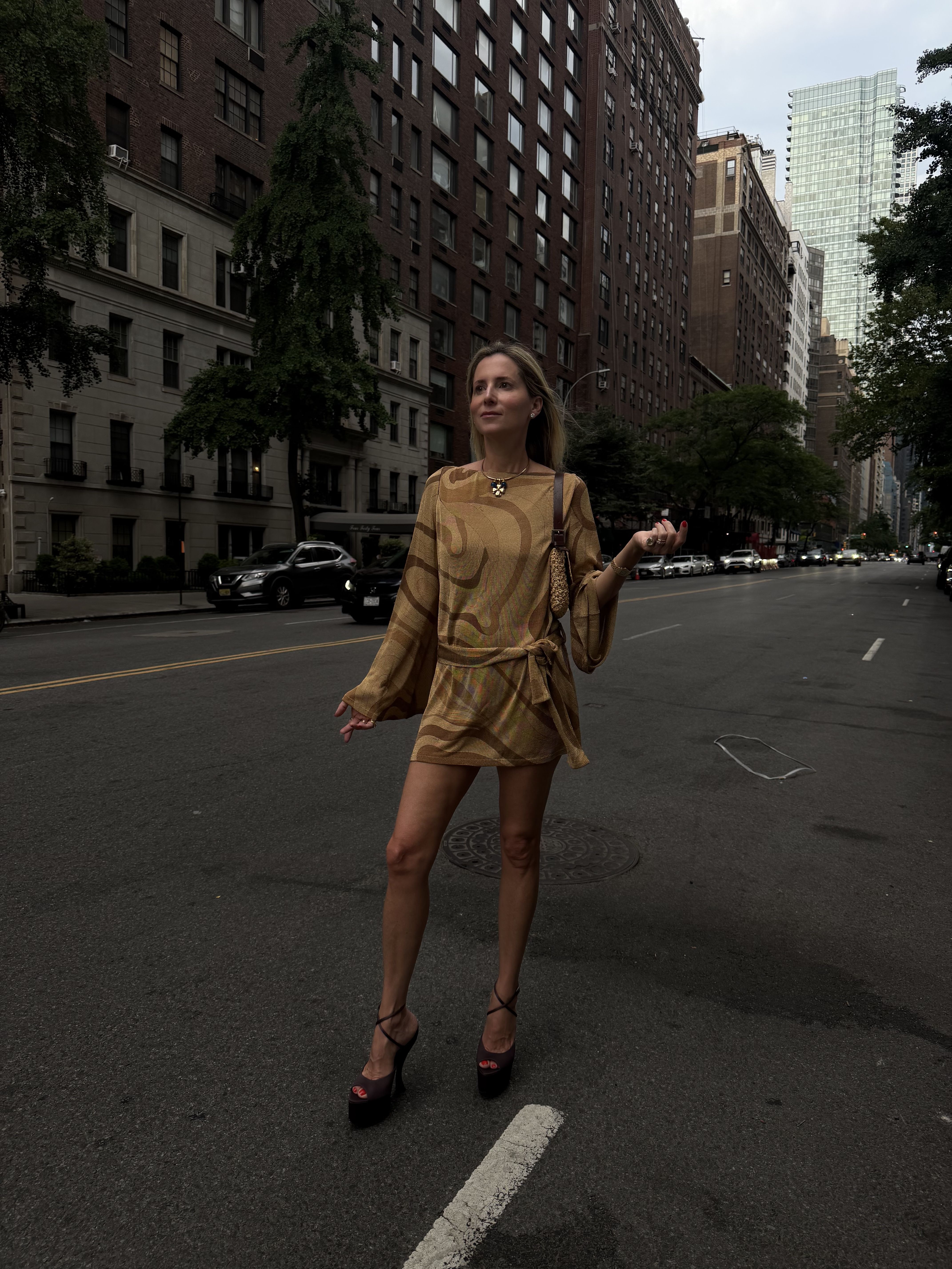 Marina Larroud&amp;eacute; styles a Pucci mini dress with Larroud&amp;eacute; platforms