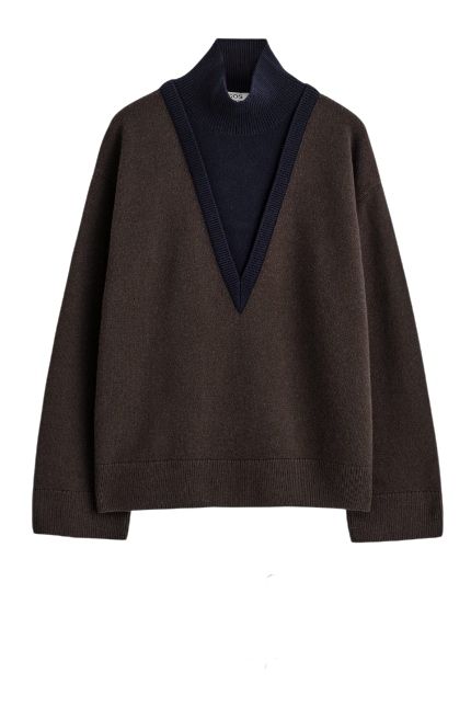 Cos, Layered Merino Wool High-Neck Sweater
