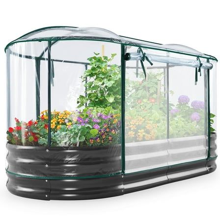 King Bird 6x3x1 Ft Raised Garden Bed With Cover Galvanized Oval Planter Garden Box Outdoor for Gardening, Vegetables, Flowers , Clear