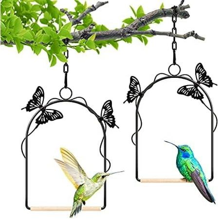 Hummingbird Swing 2 Pack Attractive Hummingbird Perch With Rust Resistant Metal Frame, Wooden Dowel and Hanging Chain for Wild Finches &amp;amp; Orioles Bird Outdoors$$garden &amp;amp;