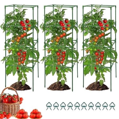 3 Pack Tomato Cages,square Tomato Plant Stakes Support Cages Trellis for Garden Climbing Vegetables Flowers Fruits,extra Bold