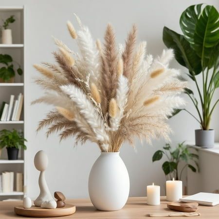 Dried Pampas Grass Decor - Natural Beige &amp;amp; White Boho Wedding &amp;amp; Home Decor, Elegant Floral Arrangements, Table Centerpieces, Dried Flowers for Indoor/outdoor Use, Rustic Decor,