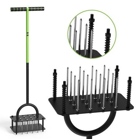 Steelite Lawn Aerator Tool,grass Aerator With 16 Steel Spikes, Auto-Cleaning Spring Design,manual Grass Aerators for Lawn, Yard, Garden Soil Loosening &amp;amp; Aeration