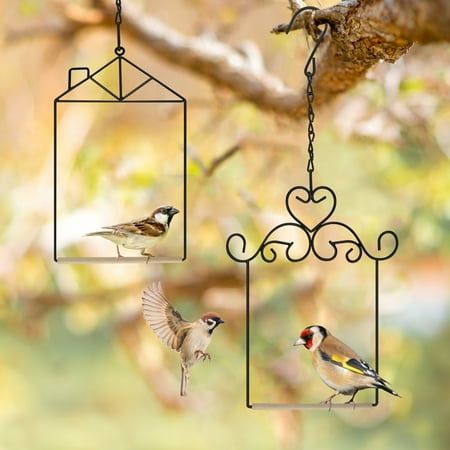 Urban Deco 3 Pack Hummingbird Swing Hummingbird Perch Bird Metal Frame With Wooden Dowel Outdoor Bird(silver)