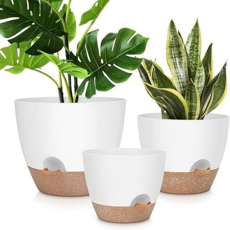 West Bay 12&quot; 10&quot; 9&quot; Large Self Watering Plant Pots, 3 Pack Flower Pots Planters With Multi Mesh Drainage Holes for Indoor Outdoor Garden Plants and Flowers (white)