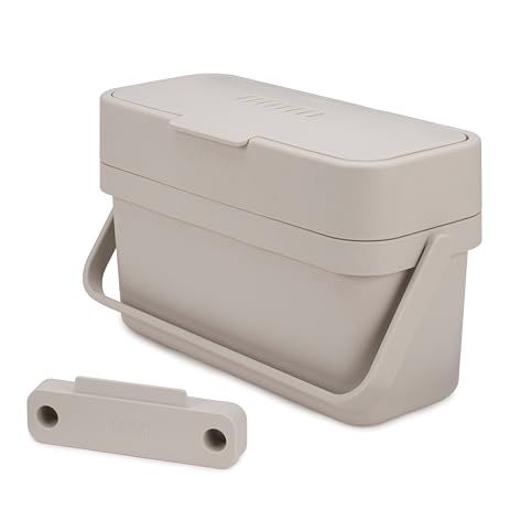 Joseph Joseph Compo 4 Easy-Fill Slimline Food Waste Recycling Caddy With Air Vent, Optional Door Mount, 4 Litres-Stone
