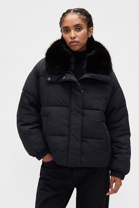 Faux Fur-Trim Puffer Jacket