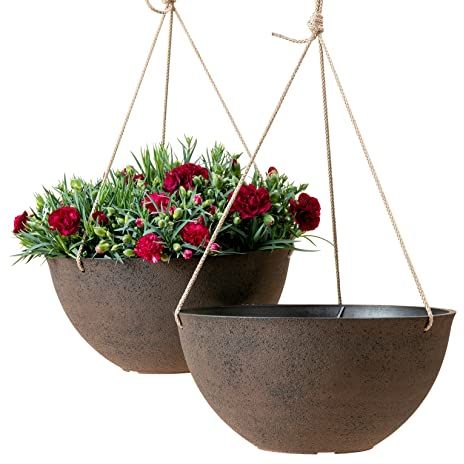 La Jolie Muse Large Hanging Planters - 13 Inch Flower Pots Outdoor Indoor, Hanging Garden Planters Set of 2, New Iron Color